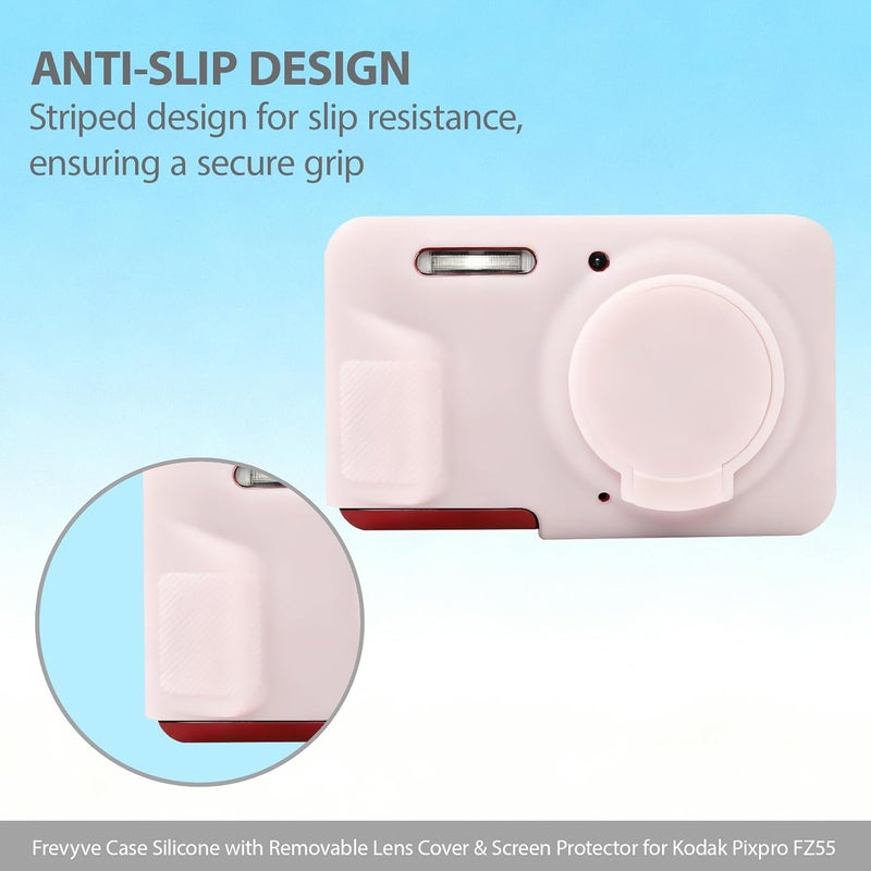 Frevyve Case for Kodak PIXPRO FZ55 Digital Camera Accessories, Soft Silicone Protective Case, Slim Fit Sleeve with Removable Lens Cover and Screen Protector, Lightweight, Anti-Scratch (Jelly Pink) - Image 5